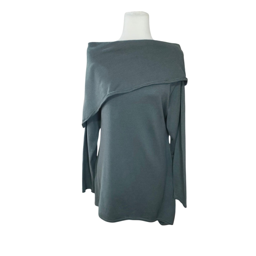 Planet‎ by Lauren G Pima Cotton Knit Top Green Lagenlook Quiet Luxury One Size